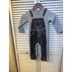 John Deere Baby Boys Grey Faux Denim Overalls Fleece Romper 18-24 Months